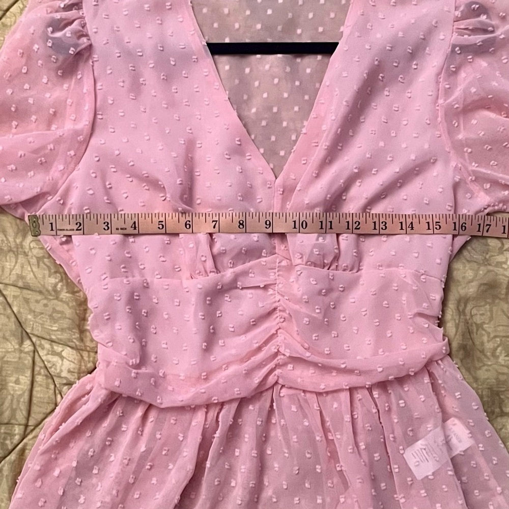 Lyaner Pink Peplum Top Ruched Waist Billowy Sleeves Size L - Picture 5 of 5